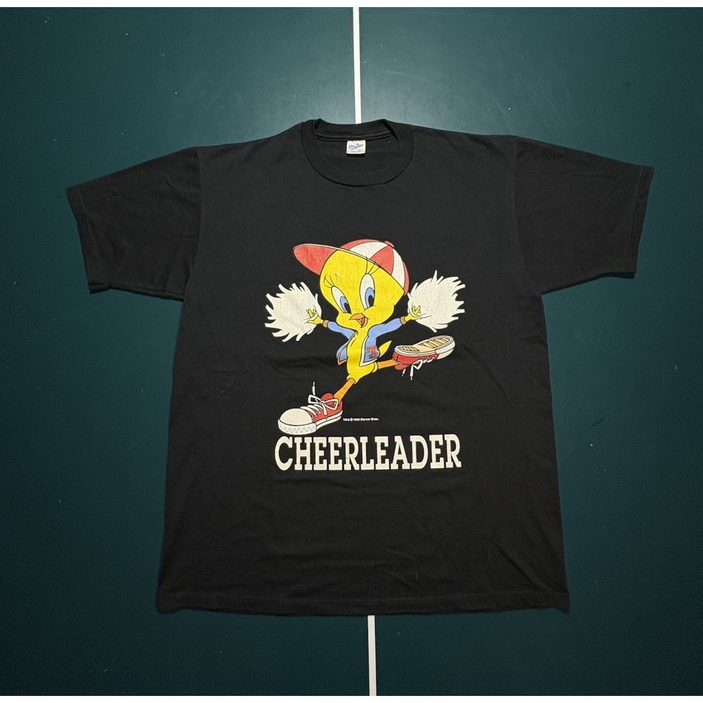Vintage Tweety Bird T‎ Shirt Size XL 90s Looney Tunes Big Face Cheerleader Black